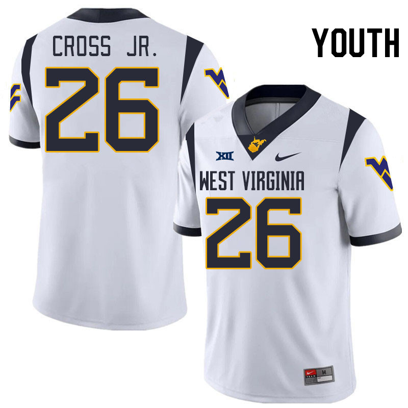 Youth #26 Jason Cross Jr. West Virginia Mountaineers College 2024 New Uniforms Football Jerseys Stit